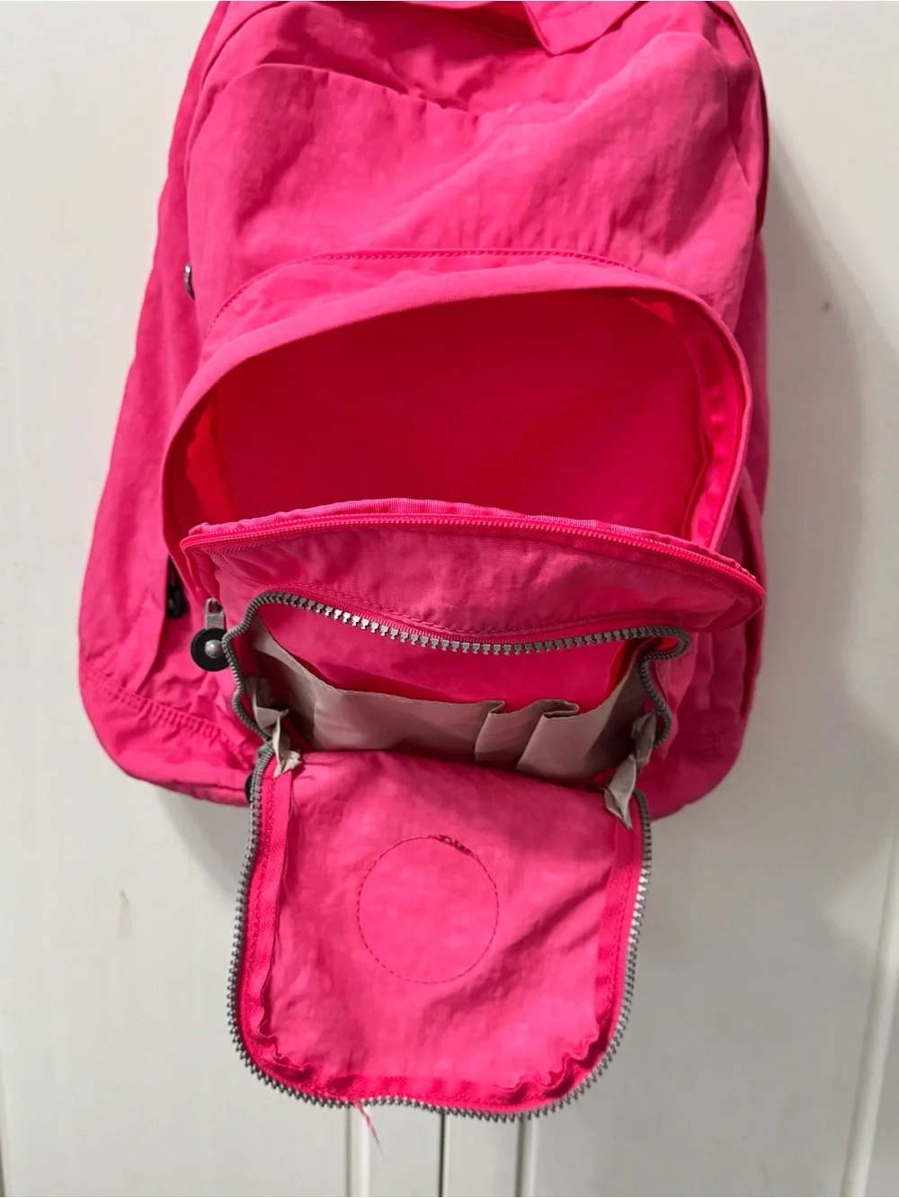 Kipling Hot Pink Expandable Nylon Backpack